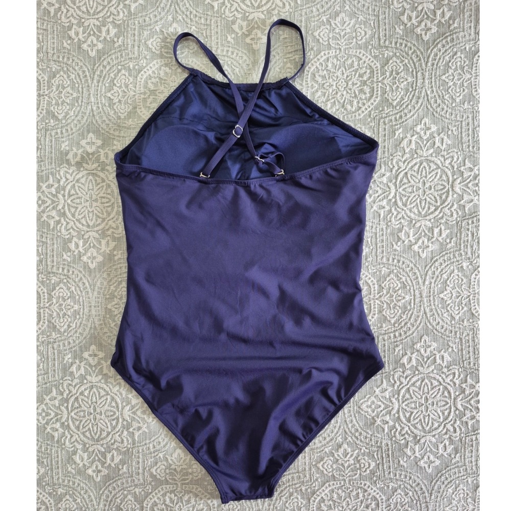 Holipick Womens High Neck Ruched One Piece Swimsuit Navy Blue Large - Picture 5 of 6